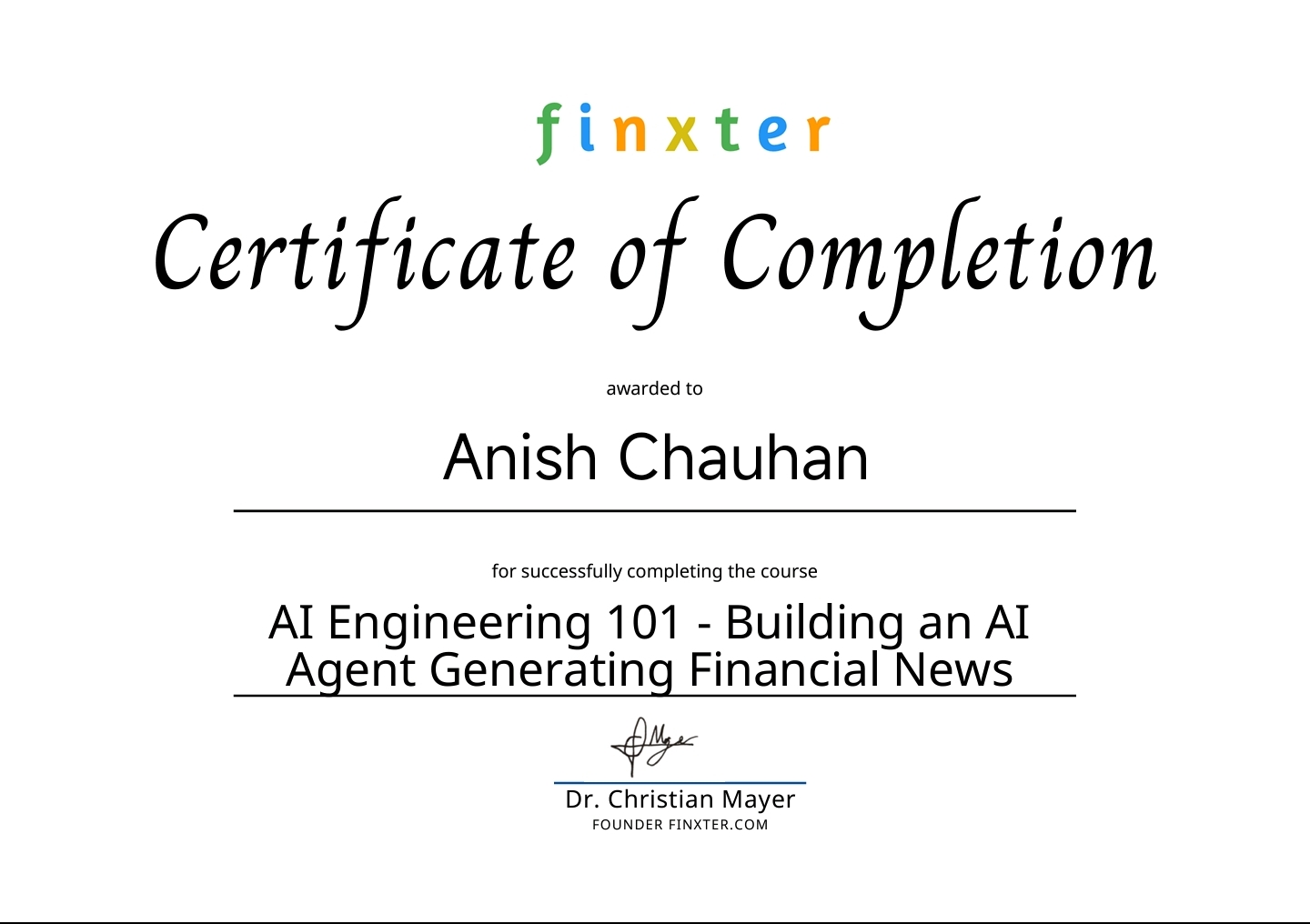 Finxter Certification